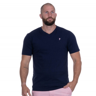 T-shirt basique col V coton bio marine