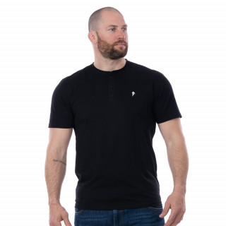 T-shirt basique noir col boutonné